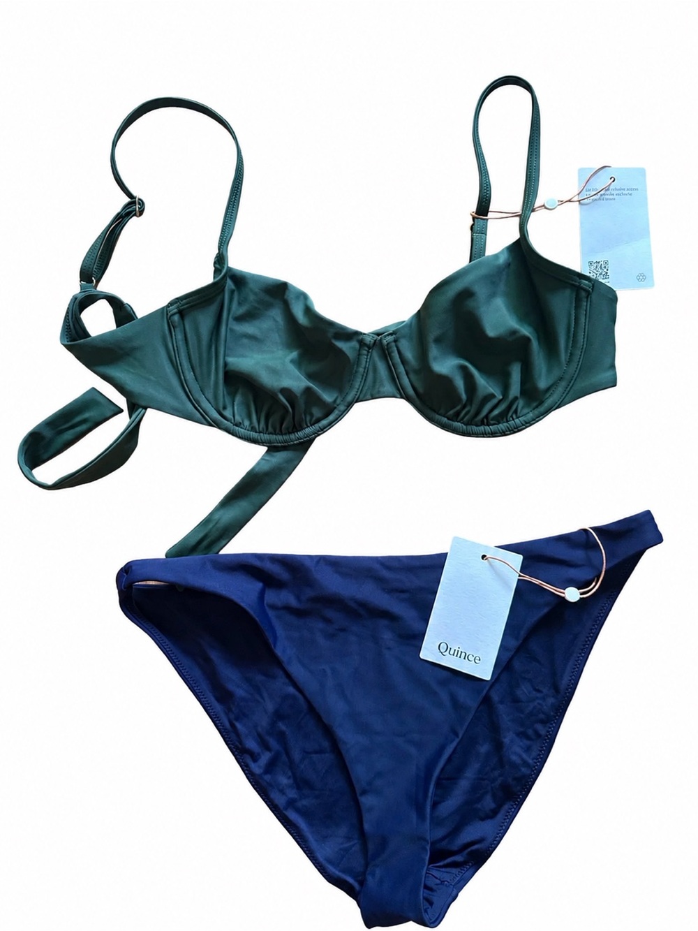 Quince Women’s Two-Piece Bikini Set in Deep Green & Navy